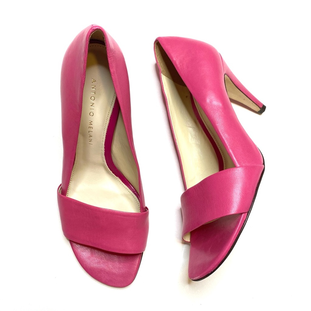 Antonio Melani Barbie Pink Peep Toe Leather Pumps Jem Heels Barbiecore Size 6.5